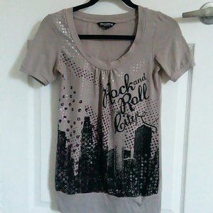 Grey Rock and Roll Graphic Top